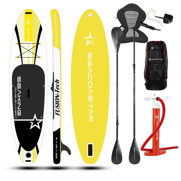 SEACOASTAR SEAKING Carbon-SET (325x80x15) Dubbellaags SUP Paddle Board Geel