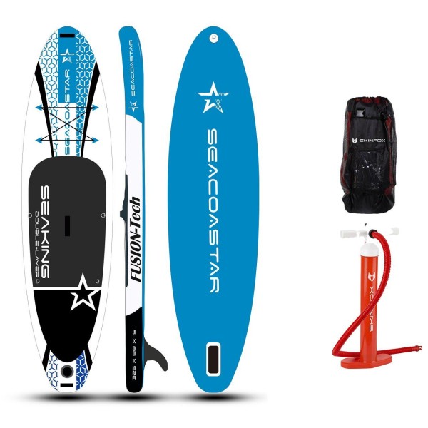SEACOASTAR SEAKING ALU-SET (325x80x15) dubbellaags SUP paddleboard blauw